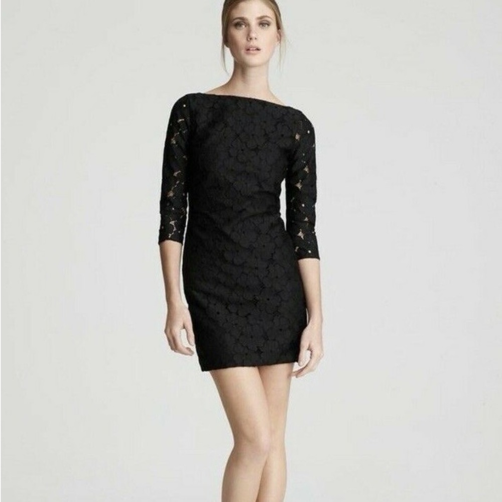 ⚪️Diane Von Furstenberg Black Lace Long Sleeve Dress